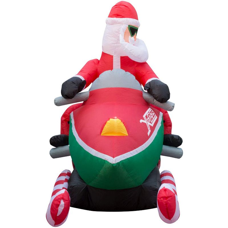 Holidayana 5 Foot Tall Giant Inflatable Snowmobile Riding Santa Claus Holiday Yard Decoration with Blower Fan, Tie Down Straps, & Ground Anchor Stakes