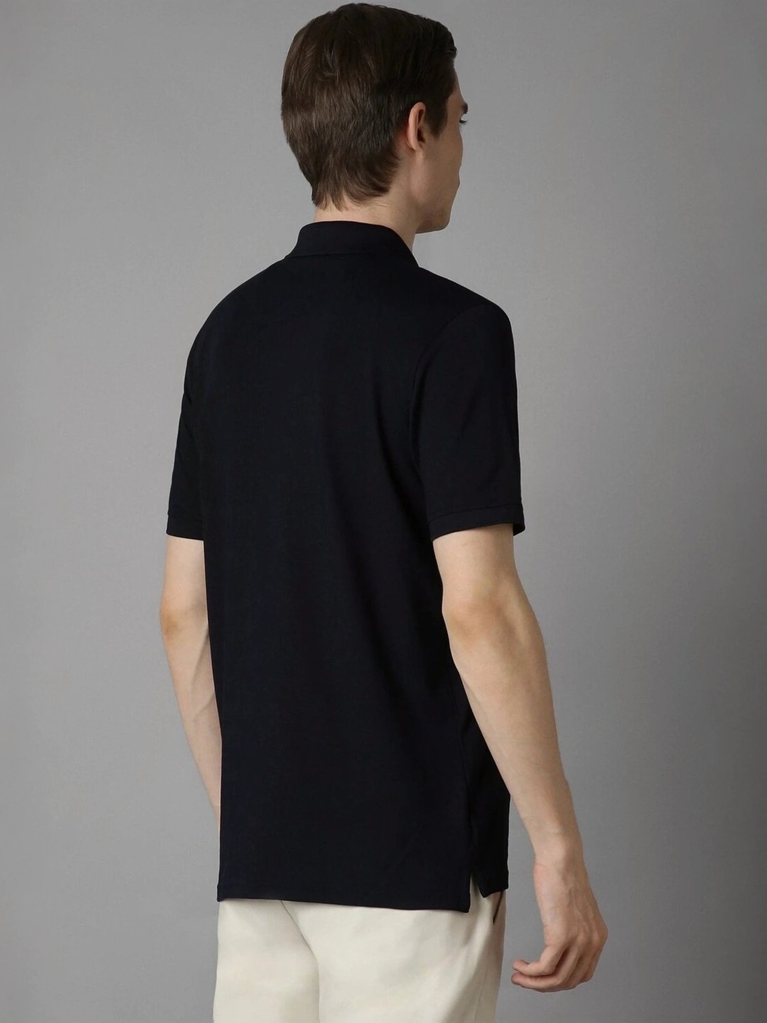 Louis Philippe Black Cotton Regular Fit Self Pattern Polo T-Shirt