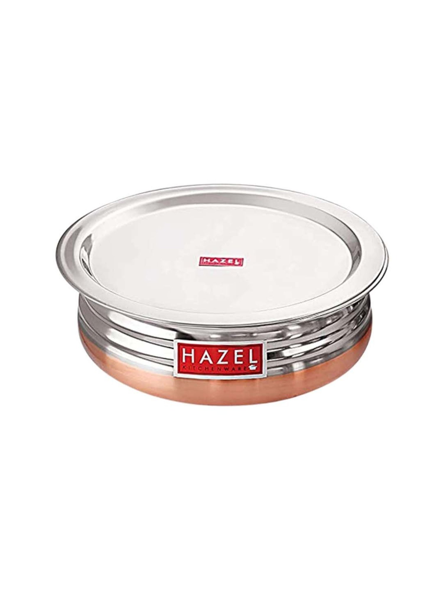 HAZEL Silver & Brown Stainless Steel 20.5 cm Non-Induction Handi With Lid (1.7 L)