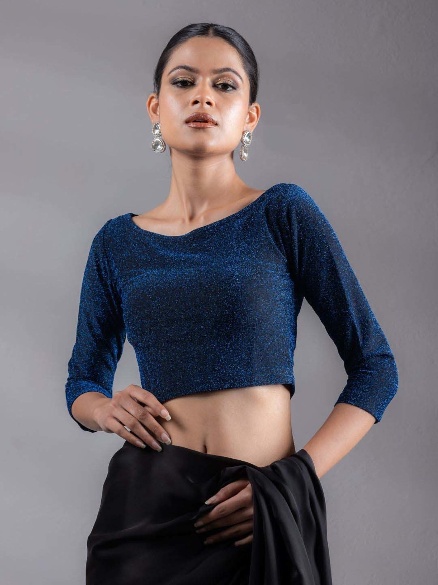 Swtantra Navy Textured Readymade Blouse