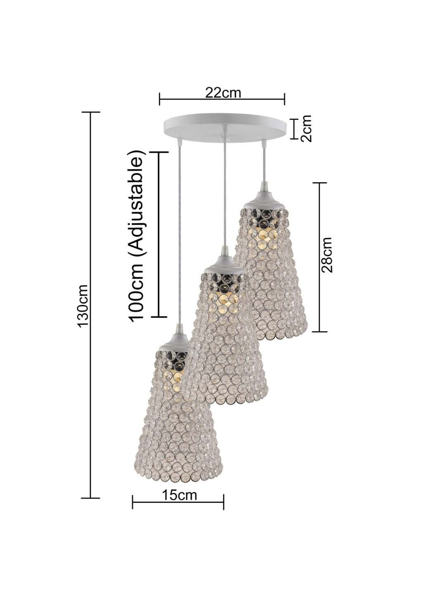 Homesake 3-Lights Round Cluster White Metal Crystal Cone Pendant Light - Set of 1