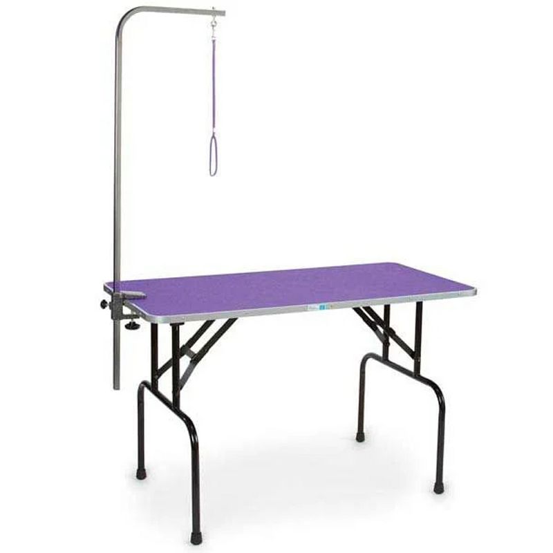 Pet Edge TP215 36 79 Foldable Portable Metal Dog Cat Pet Grooming Table with Adjustable Height Leash Arm, Purple