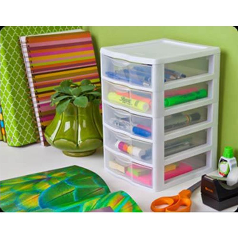 Sterilite Clearview Small Plastic 5 Drawer Desktop Storage System (4 Pack)
