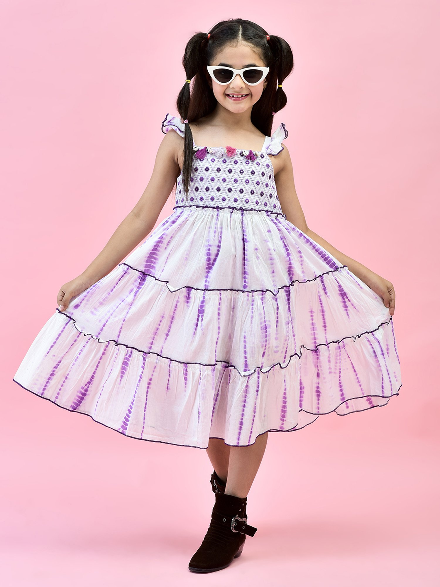 Juniper Girls White & Purple Embroidered Maxi Dress