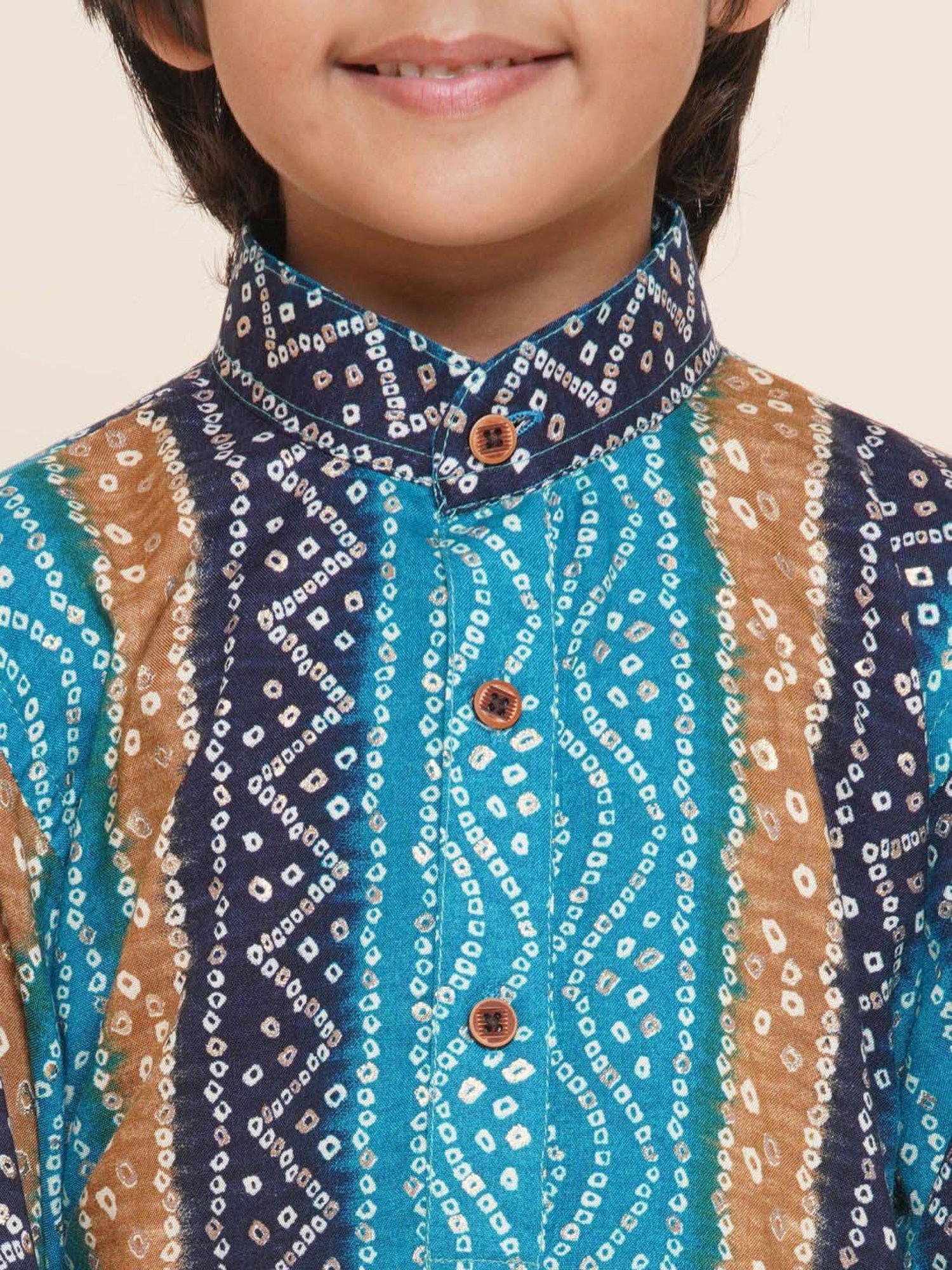 AJ Dezines Kids Blue & White Cotton Printed Full Sleeves Kurta Set