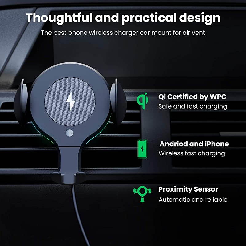 Wireless Car Charger,Automatic Sensor Car Phone Holder,10W Qi Fast Charging Auto-Clamping mount,Air Vent Dash for iPhone 11/11 Pro/11 Pro Max/Xs MAX/XS/XR/X/8/8+, Samsung S10/S10+/S9/S9+/S8/S8+