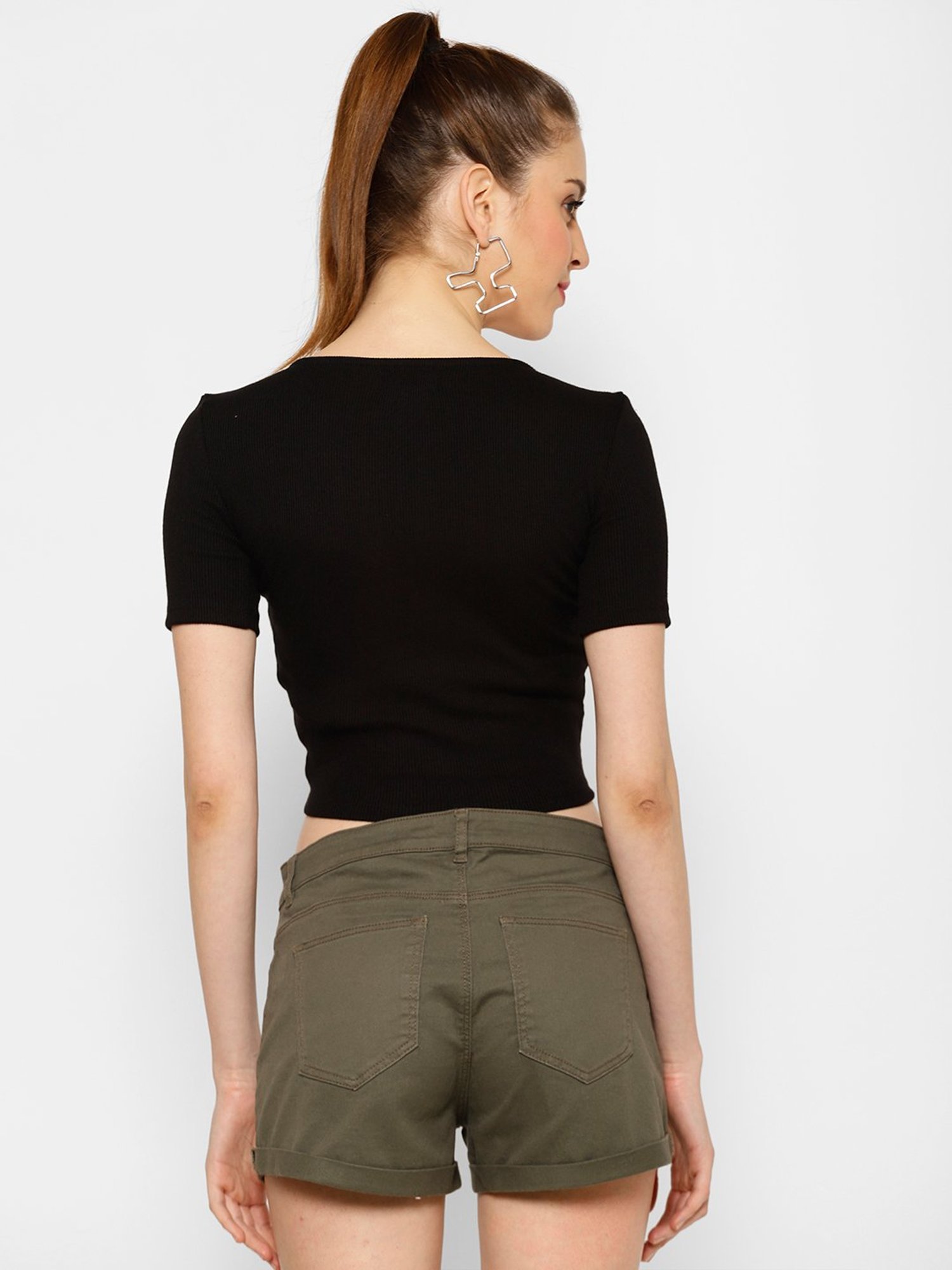 KASSUALLY Black Relaxed Fit Cotton Crop Top