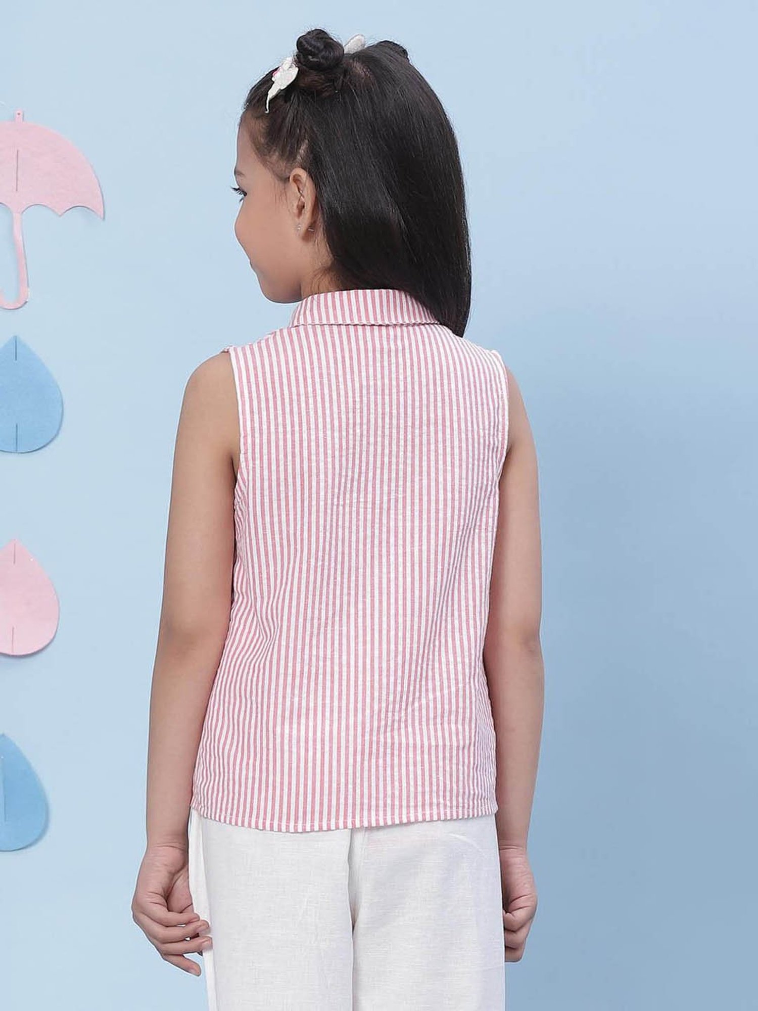 BIBA Girls Pink Striped Top