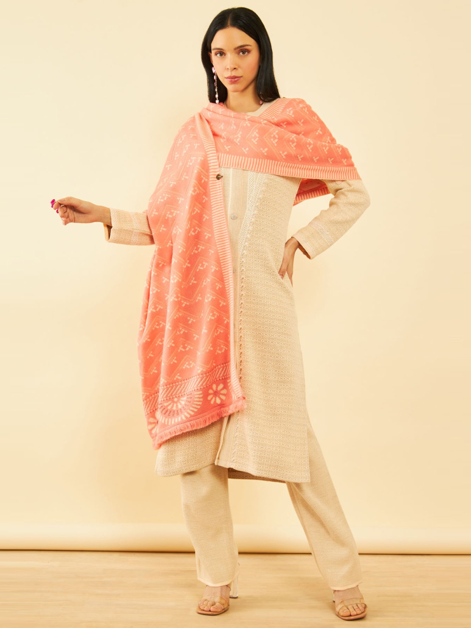 Soch Peach Printed Shawl