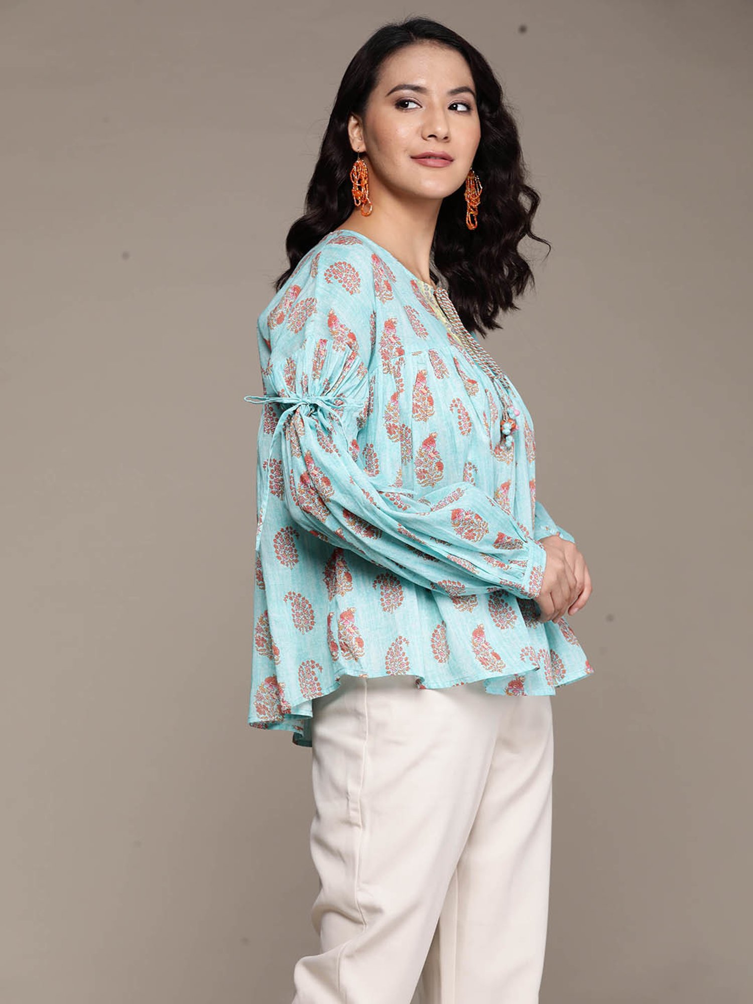 aarke Ritu Kumar Turquoise Printed Top