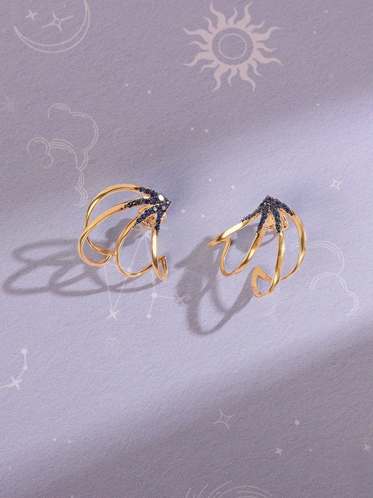 Mia by Tanishq Blue Sapphire Galaxy Trails 14k Gold Hoop Earrings