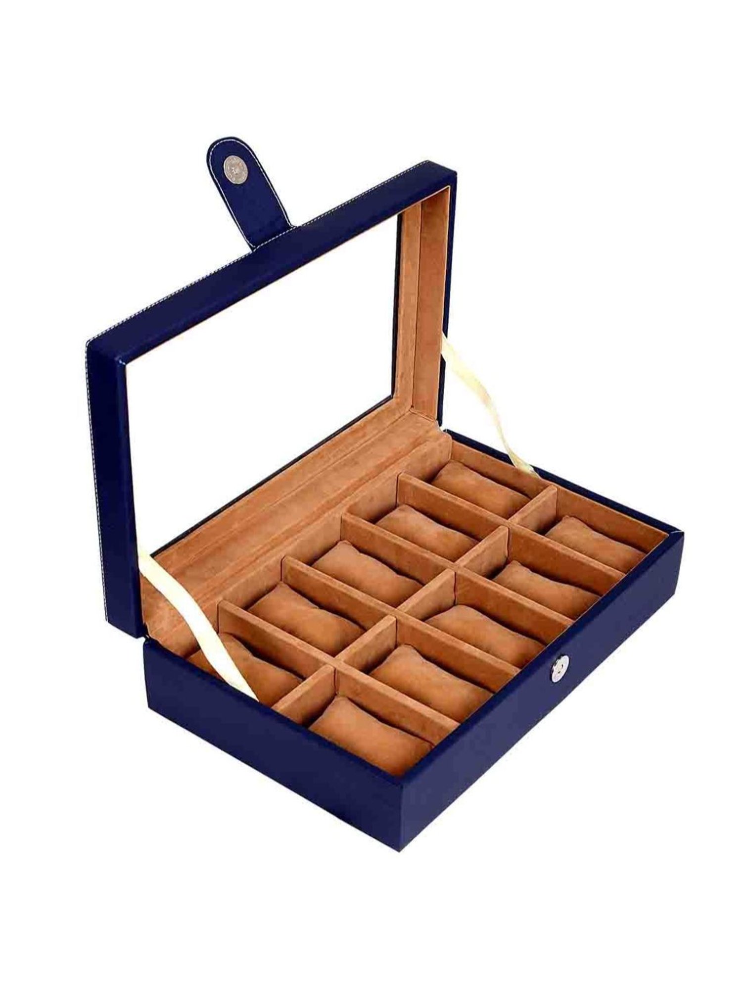 Leather World Blue Watch Box Holder Organizer Case in 10 Slots