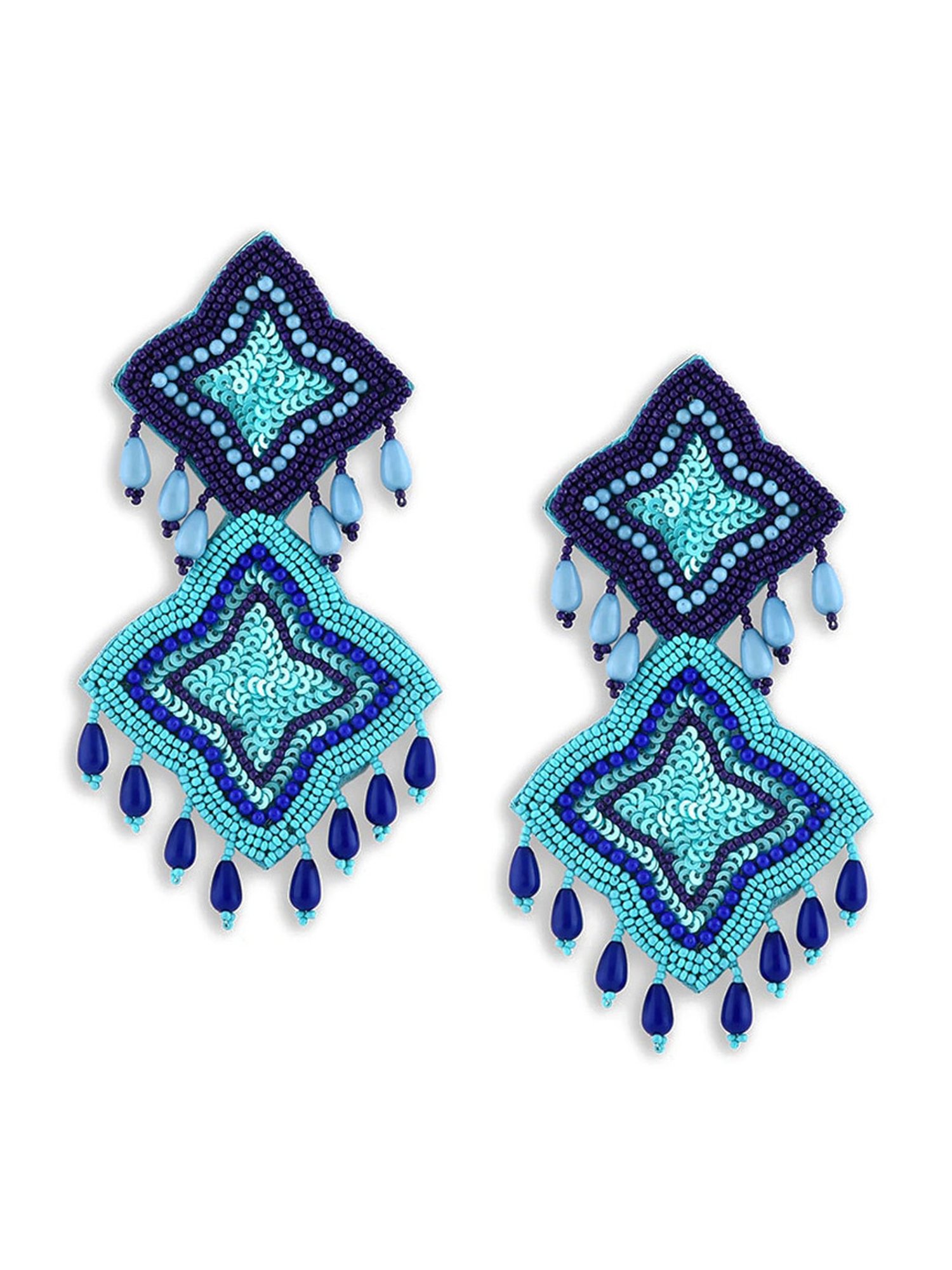 Fida Turquoise Blue Seed Beaded Trendy Blue Dangler