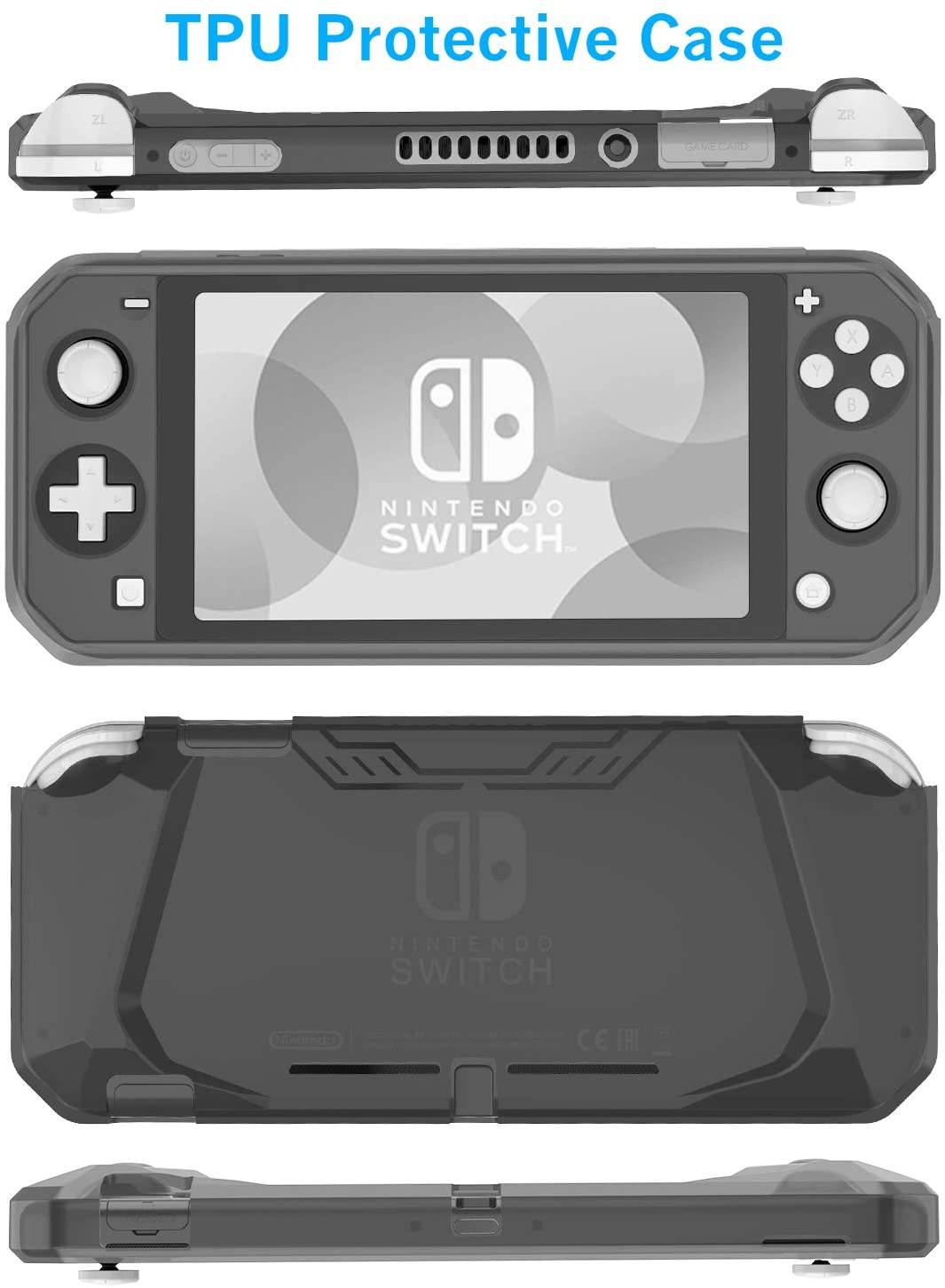 HEYSTOP Case for Nintendo Switch Lite, Soft TPU Protective Case Cover for Nintendo Switch Lite with Switch Lite Tempered Glass Screen Protector and Thumb Stick Caps(Gray)
