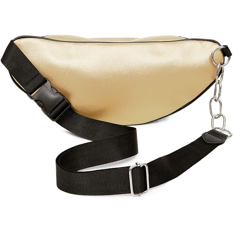 Gold Faux Leather Fanny Pack for Women, Traveling Belt Bag Pouch with Adjustable Waist Strap (33"-52")