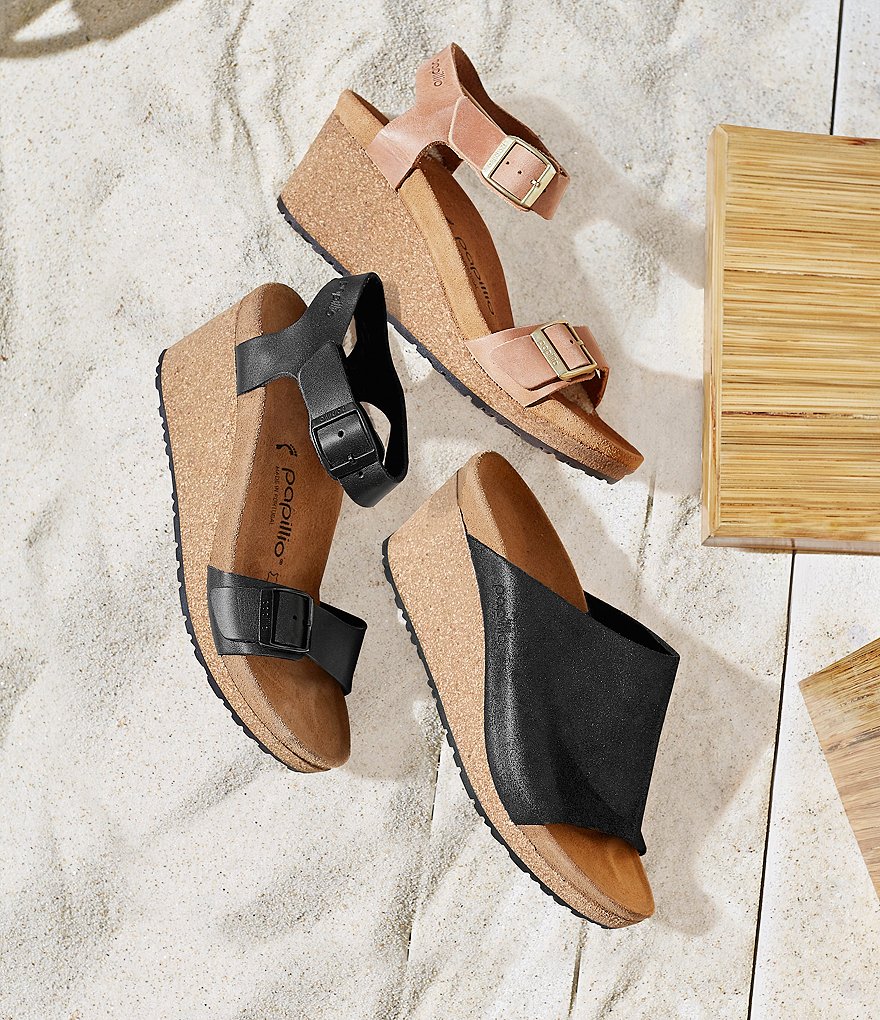 Papillio by Birkenstock Soley Leather & Cork Ankle Strap Wedges
