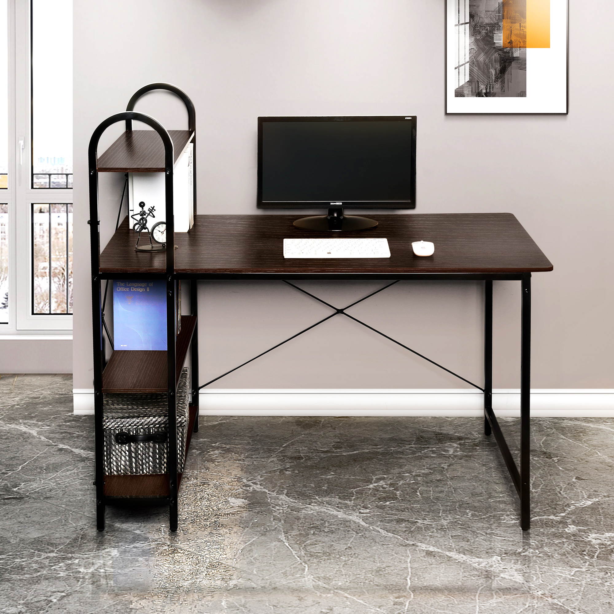 43 inch Gaming Desk Racing Style Computer Desk Living Room Desk Home Office Desk Writing Table Study Table With Cable Management Hole and Adjustable Foot Pads