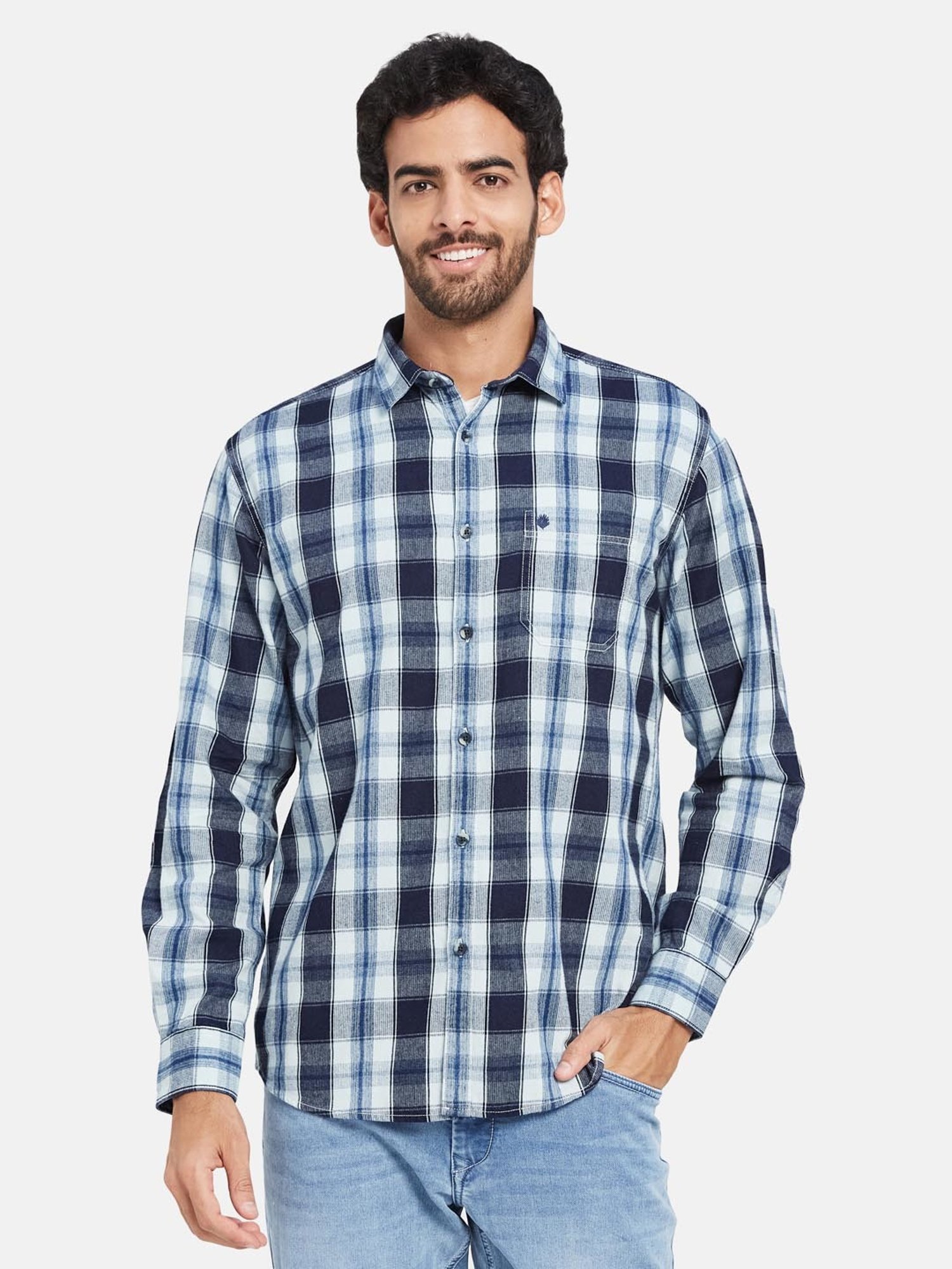 METTLE Navy Regular Fit Check Shirt