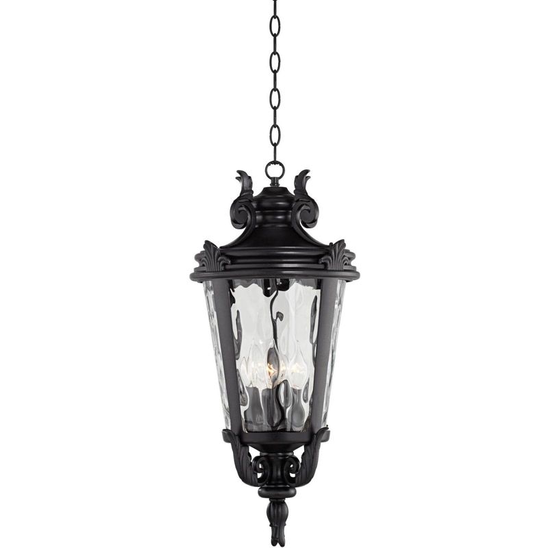 John Timberland Traditional Outdoor Ceiling Light Hanging Black Scroll 26 1/4" Clear Water Glass Damp Rated for Porch Entryway