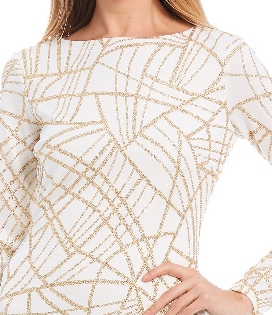 City Vibe Long-Sleeve Scoop-Neck Glitter Knit Sheath Dress