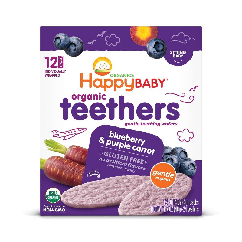 HappyBaby Blueberry & Purple Carrot Organic Teethers - 12ct/0.14oz Each