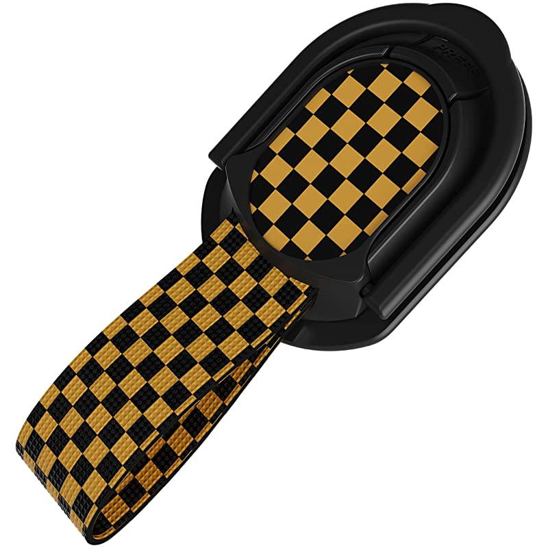 Loop Magnetic Cell Phone Finger Holder Strap with Flexible Grip Kickstand Perfect for iPhone 11 11 Pro 11 Pro Max Galaxy Note 10 Note 10 Plus S10+ S10e S10 Pixel 4 Checked Yellow