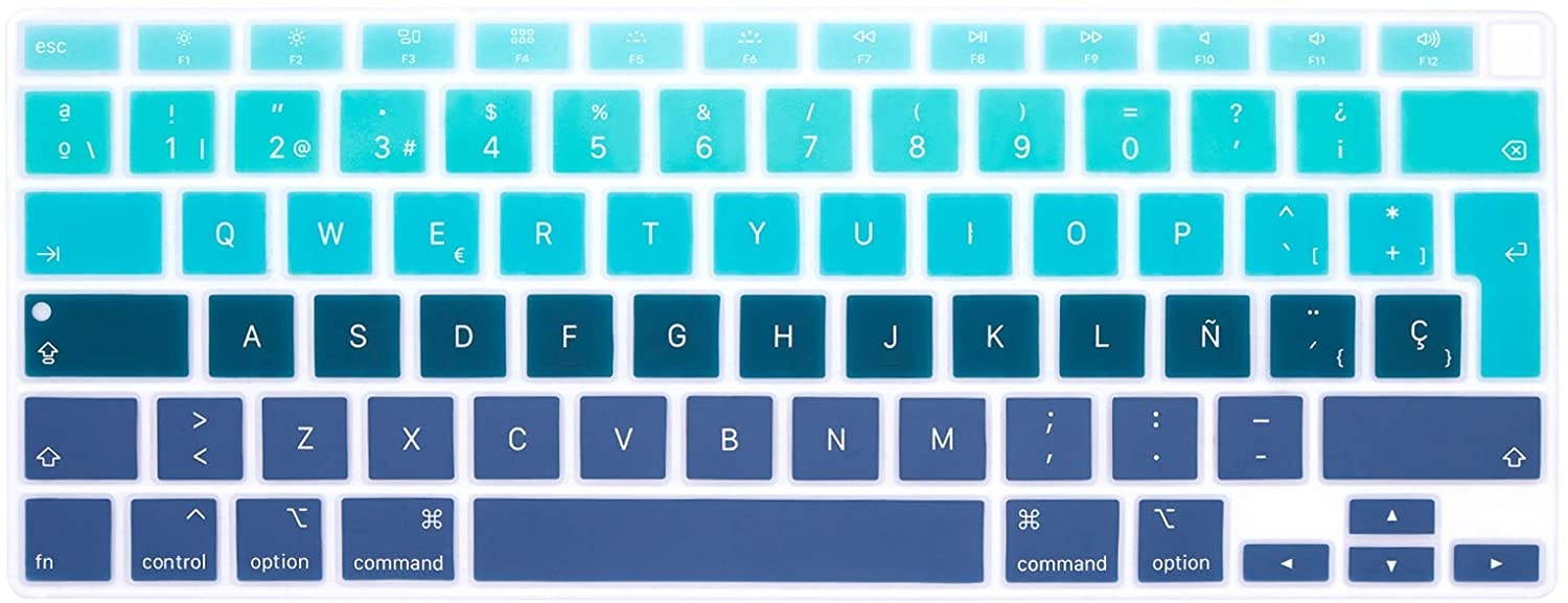 HRH Spanish Language ESP Skin,Silicone Keyboard Cover for MacBook Air 13 Inch 2020 with Touch ID (MODLE A2179 and A2337 Apple M1 Chip, US Layout) Keyboard Accessories Protector-Ombre Green