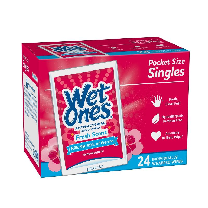 Wet Ones Antibacterial Hand Wipes Singles - Fresh Scent - 24ct