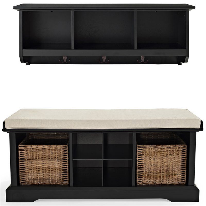 Wood 2 Piece Entryway Bench and Shelf Set in Black-Bowery Hill