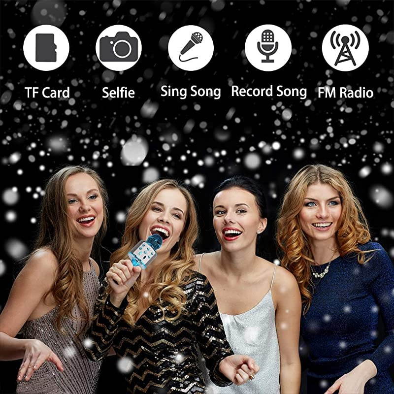 Wireless Bluetooth Karaoke Microphone with Speaker Record Function Best Gift Singing Toy for Kid Rose Gold