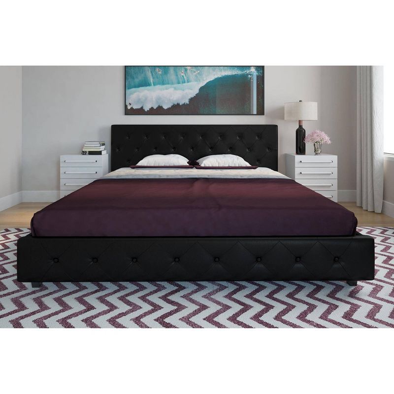 King Dalia Faux Leather Upholstered Bed Black - Room & Joy