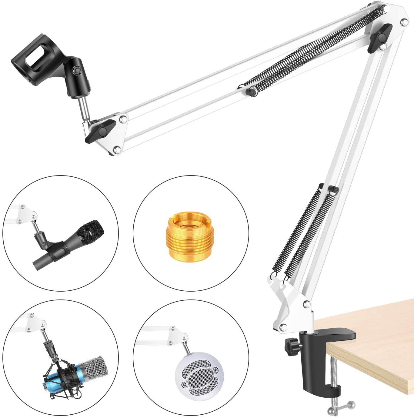 Adjustable Microphone Suspension Boom Scissor Arm Stand, Max Load 1 KG Compact Mic Stand Made of Durable Steel for Stages, TV Stations(White)