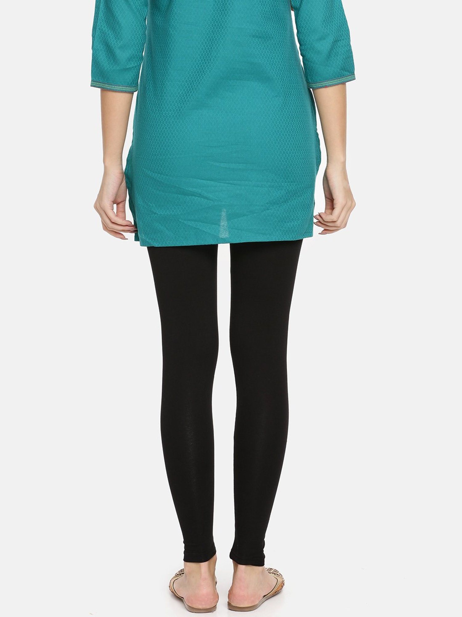 TWIN BIRDS Black Cotton Ankle Length Leggings