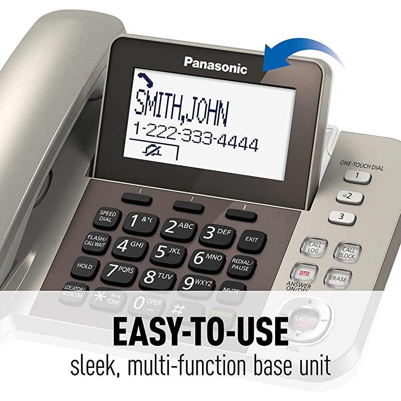 Corded/Cordless Phone System with Answering Machine and One Touch Call Blocking &ndash; 3 Handsets - KX-TGF353N (Champagne Gold)