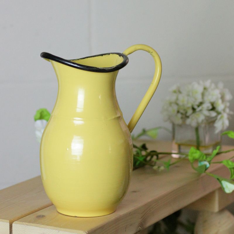 Raz Imports 9" Weathered Rustic Pitcher Vase with Handle - Yellow/Black