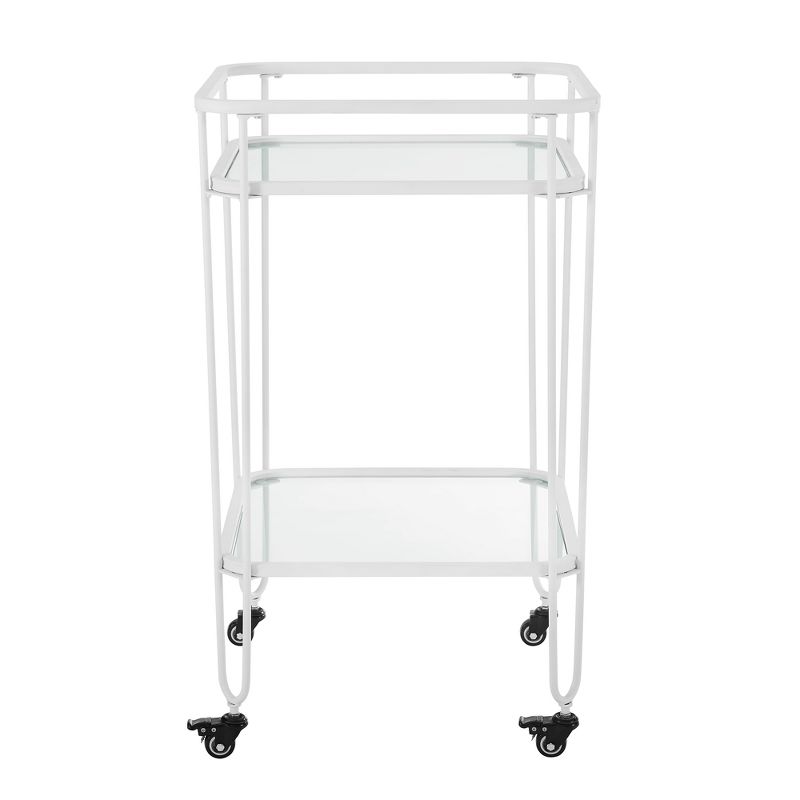Versatile Two Tiered Metal and Glass Serving Cart with Wheels White - Saracina Home