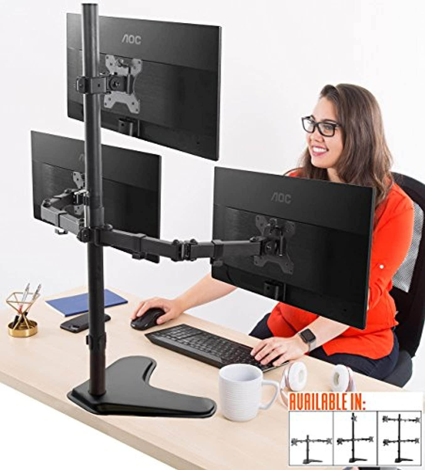 stand steady freestanding 3 monitor desk mount stand | height adjustable triple monitor stand with full articulation | vesa mount fits most lcd/led monitors 1332 inches 3 arm free standing