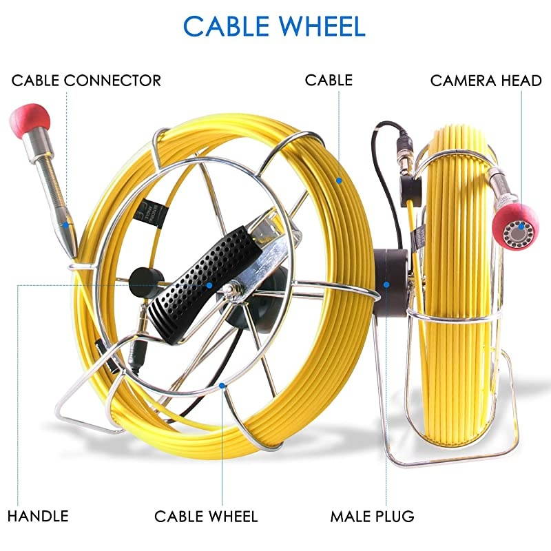 Pipe Inspection Camera, Pipeline Drain Industrial Endoscope,30M/100ft IP68 Waterproof Snake Video System with 7 Inch LCD Monitor 1000TVL Sony CCD DVR Recorder Sewer Camera(8GB SD Card Included)