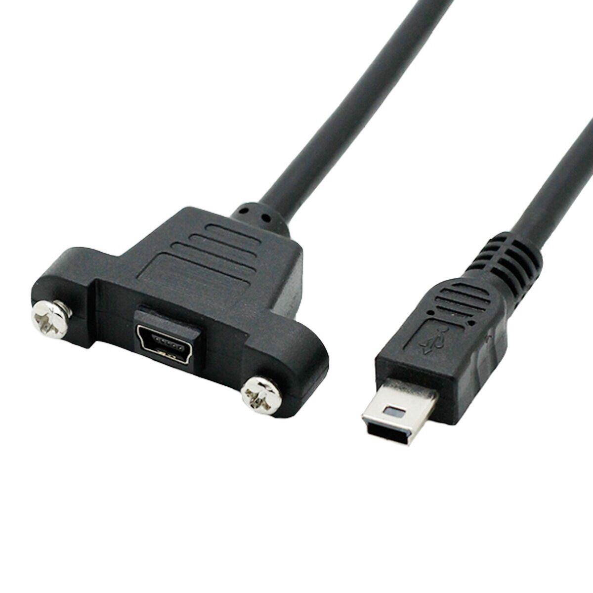 Mini USB Male to Female Extension Cable with Panel Mount Screw Hole Black 3m