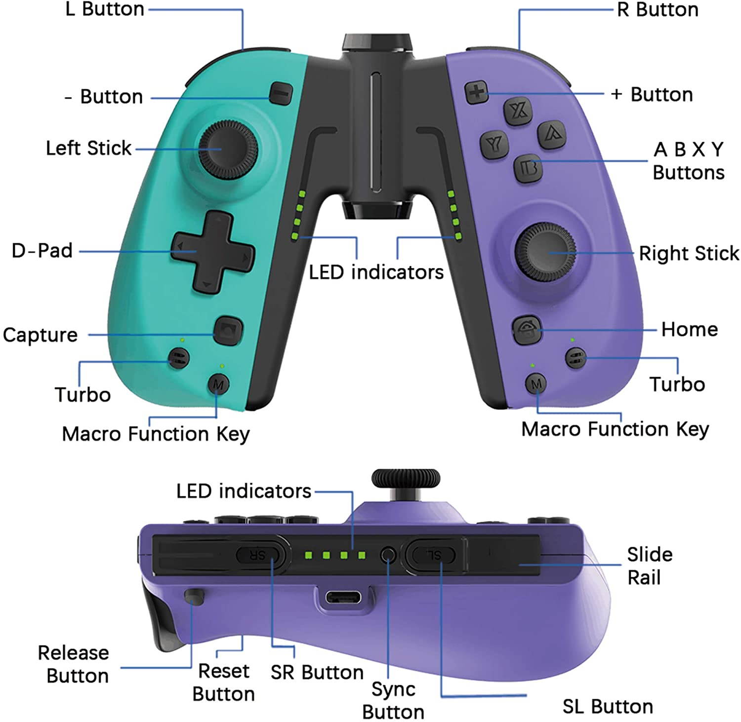 Wireless Pro Controller for Nintendo Switch/Switch Lite Console,Rechargeable Remote Gamepad Support Adjustable Turbo,Screenshot and Gyro Axis - Black