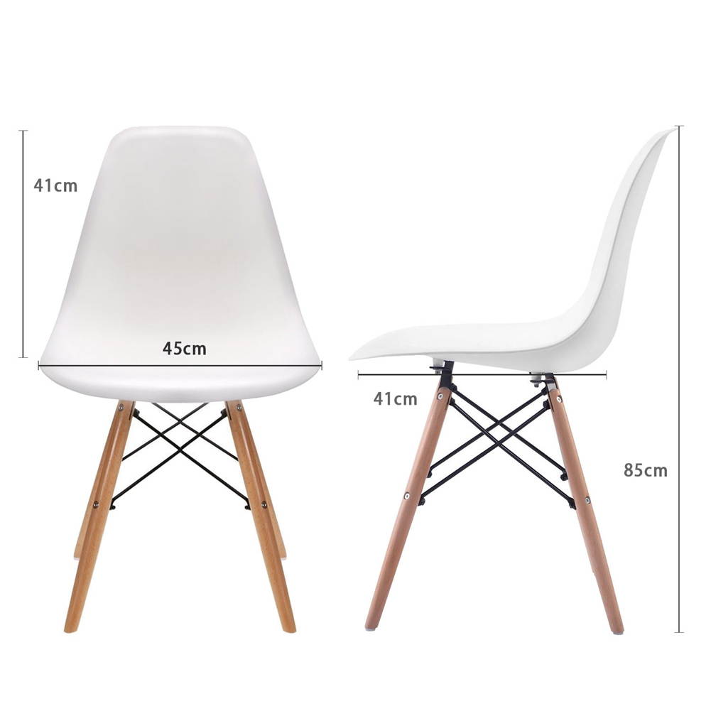 Furniture Modern Dining Room Eames Beech Wood Legs Armless PP Chair , Dining Chair, office Chair, lounge Chair,for Kitchen,Coffee room , office room, 4 pieces per cartons,White