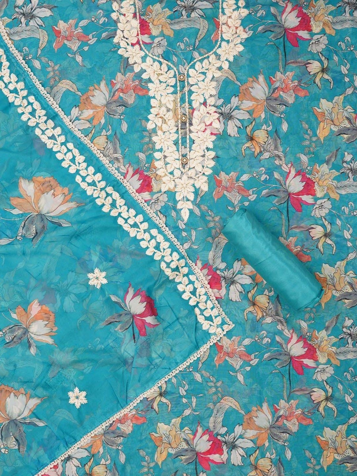 Jaipur Kurti Sky Blue Embroidered Unstitched Dress Material