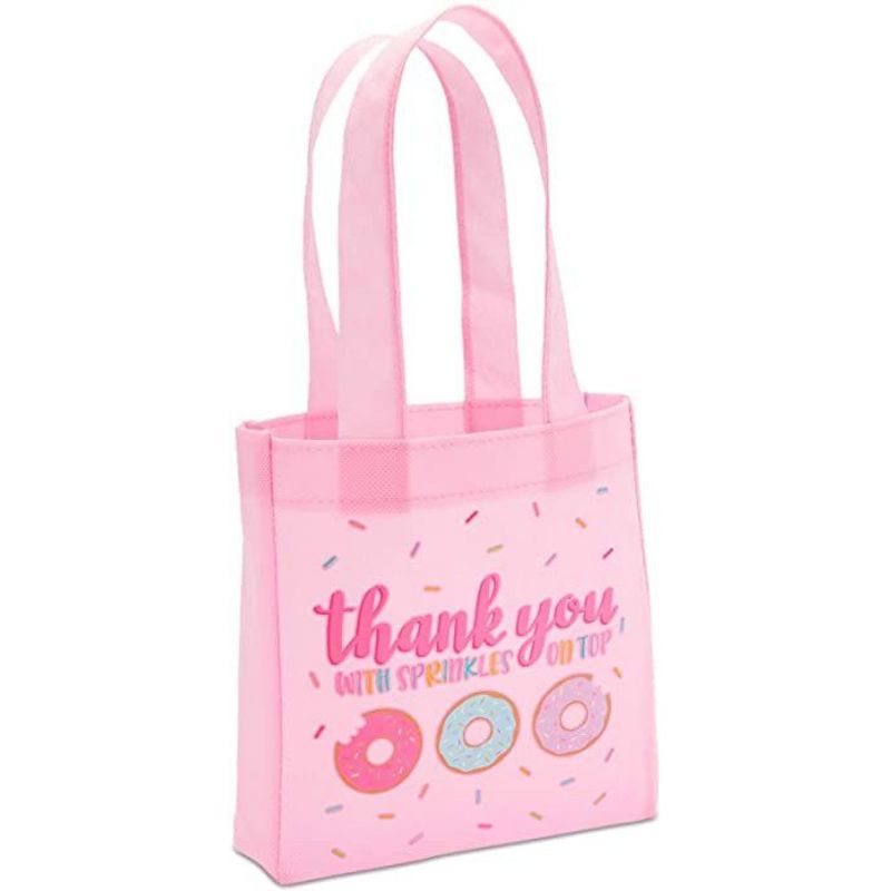 Blue Panda 24-Pack Donut Party Favors Small Gift Bags, Small Tote Bag (Pink, 6.5 x 7 x 1.77 In)