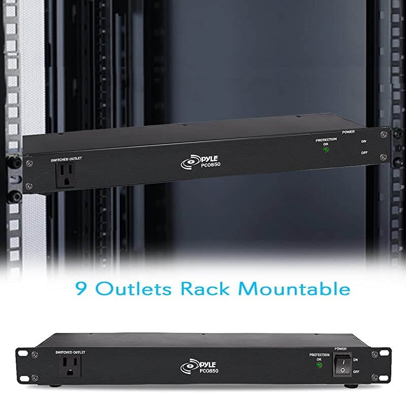 PDU Power Strip Surge Protector 150 Joule 15 Amp 9 Outlet Strips Surge Protector Heavy Duty Electric Extension Cord Strip 1U Rack Mount Protection Power Outlet Strip WAC Filter Pro PCO850 Black