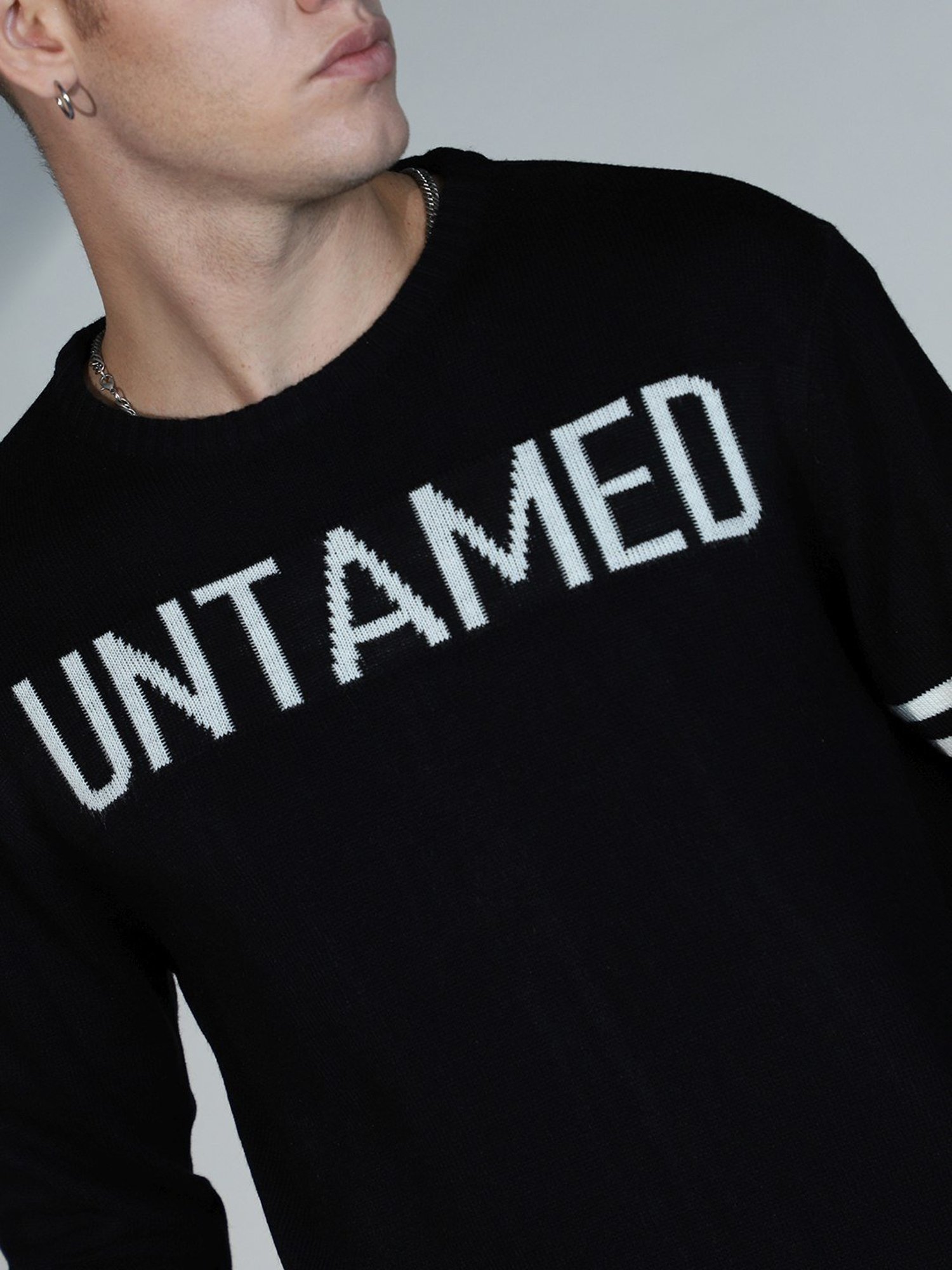 Hubberholme Black Regular Fit Self Pattern Sweater