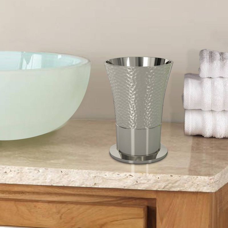 4pc Classic Hammered Metal Bath Accessory Set for Vanity Counter Tops Silver - Nu Steel