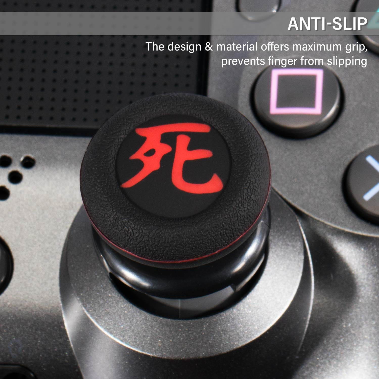 FPS Thumbstick Extender & Printing Rubber Silicone Grip Cover 2 Sets for PS5 Dualsenese & PS4 Controller (Death of Kanji)