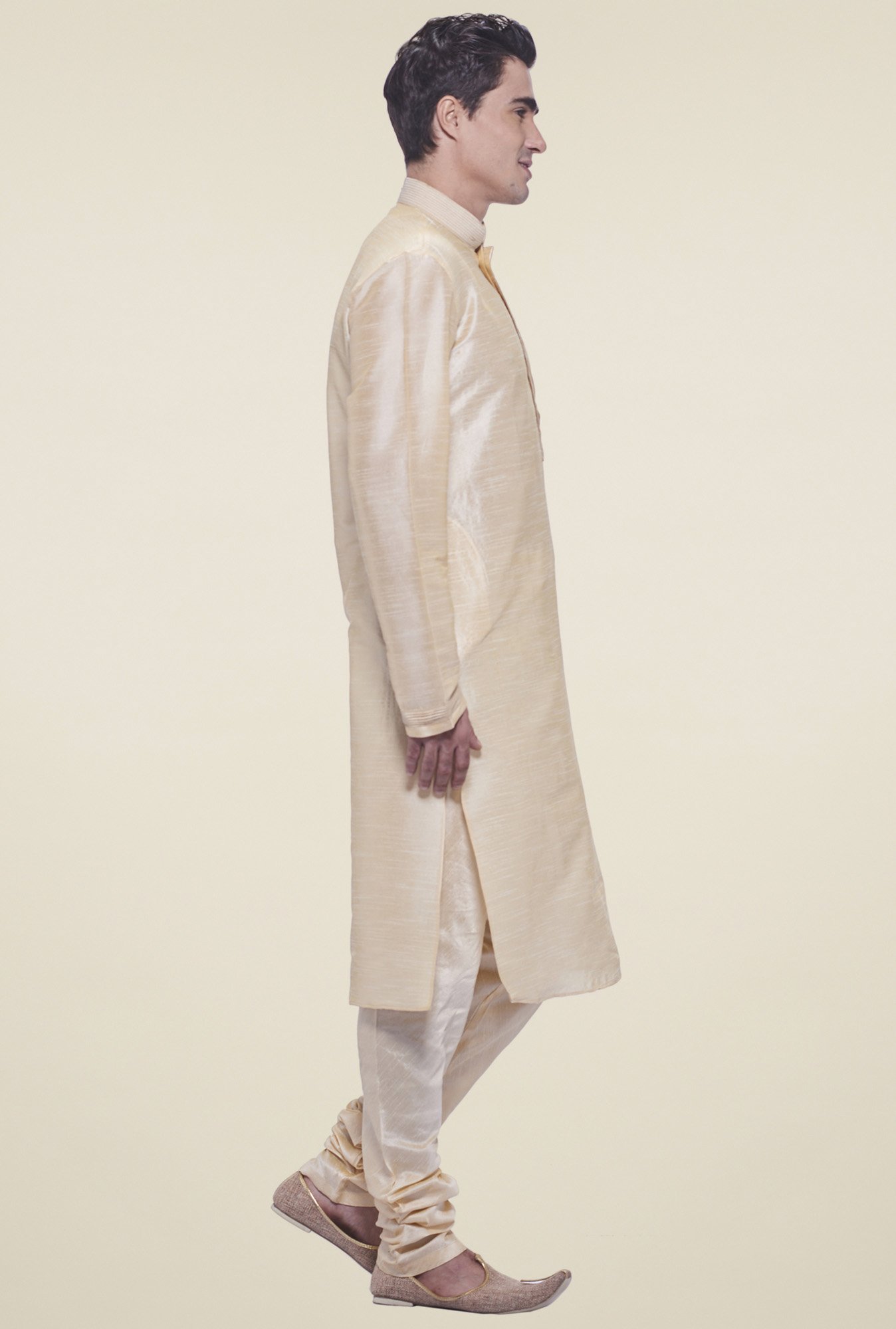 Manyavar Beige Full Sleeves Kurta Set