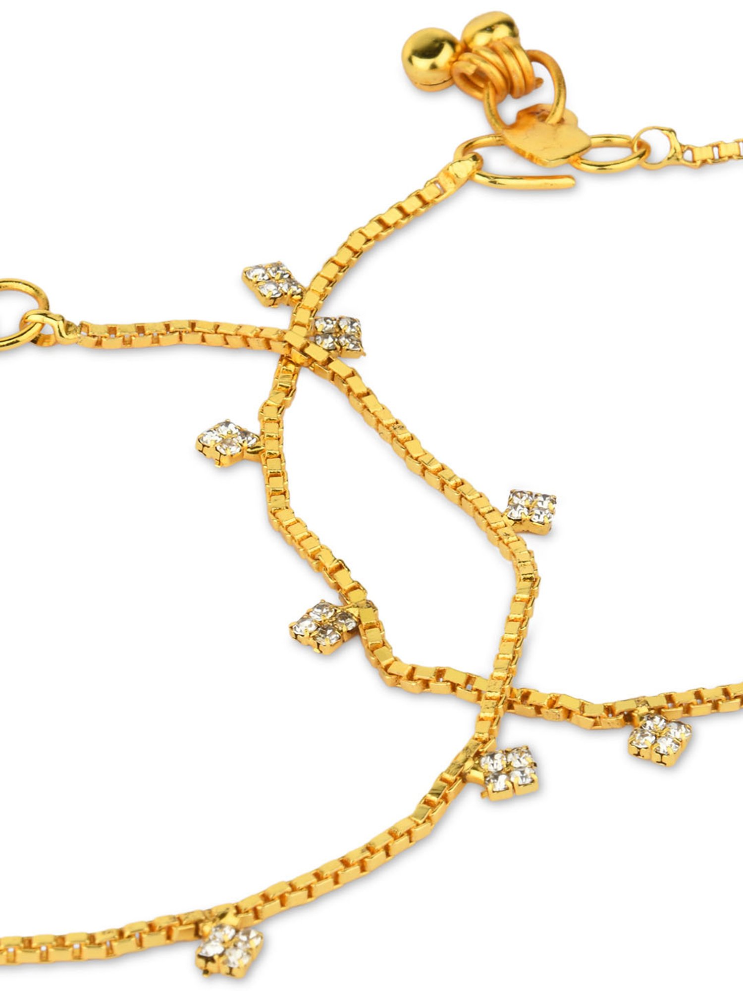 Fida Stones Studded Gold-Plated Anklets for Women - Set of 2
