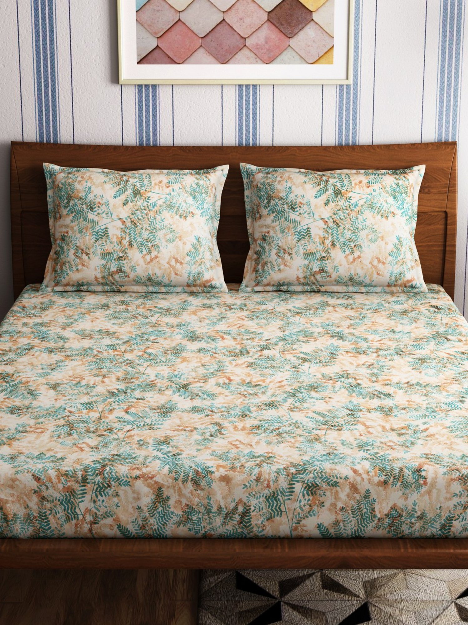 Petal Home Fern Orange Cotton 300 TC Bedsheet